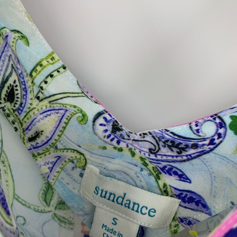 Sundance Beach Breeze Dress Blue Floral Print Sleeveless V Neck - Picture 5 of 10